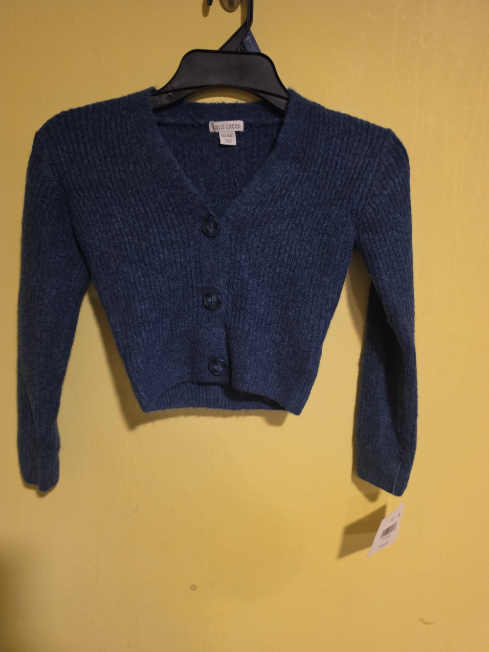 NWT Falls Creek Girls S(6/6X) Blue Cardigan Large Buttons Cropped